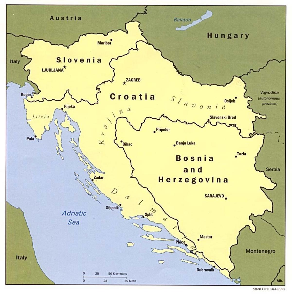 რუკა ბოსნია და ჰერცოგოვინა და მის მიმდებარე ქვეყნებში