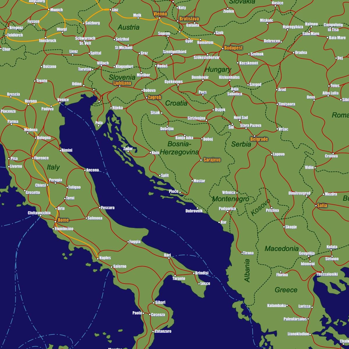 ბოსნია რკინიგზის რუკა
