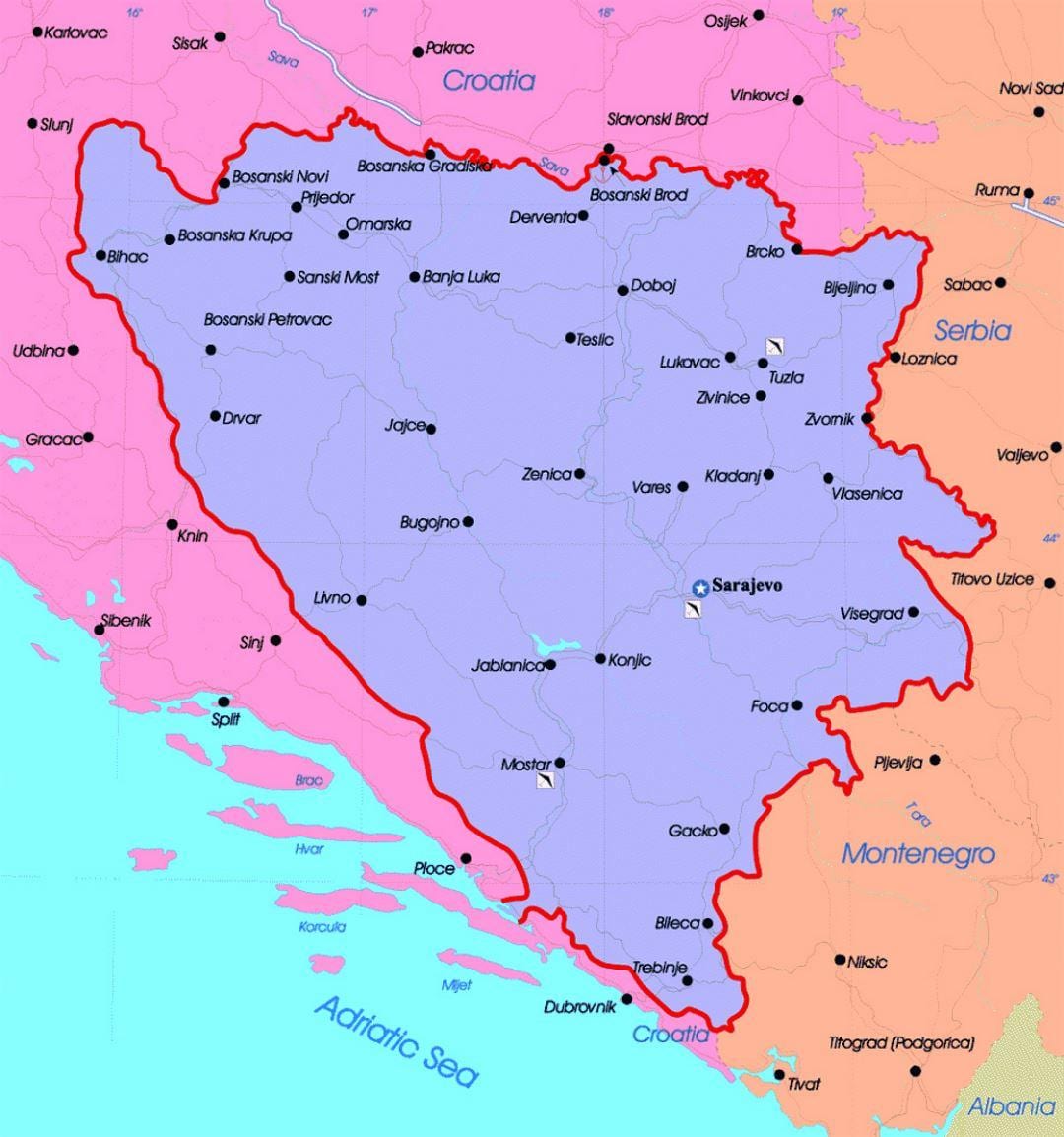 ბოსნია და ჰერცოგოვინა პოლიტიკური რუკა