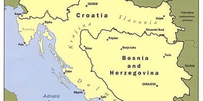 რუკა ბოსნია და ჰერცოგოვინა და მის მიმდებარე ქვეყნებში